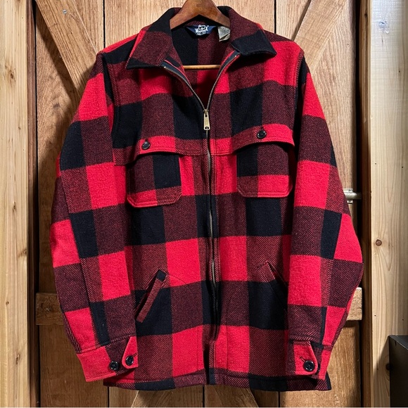 🦬Vintage 1950s/60s Woolrich Utility Field Hunting Jacket Black/Red Wool Check - Picture 3 of 9